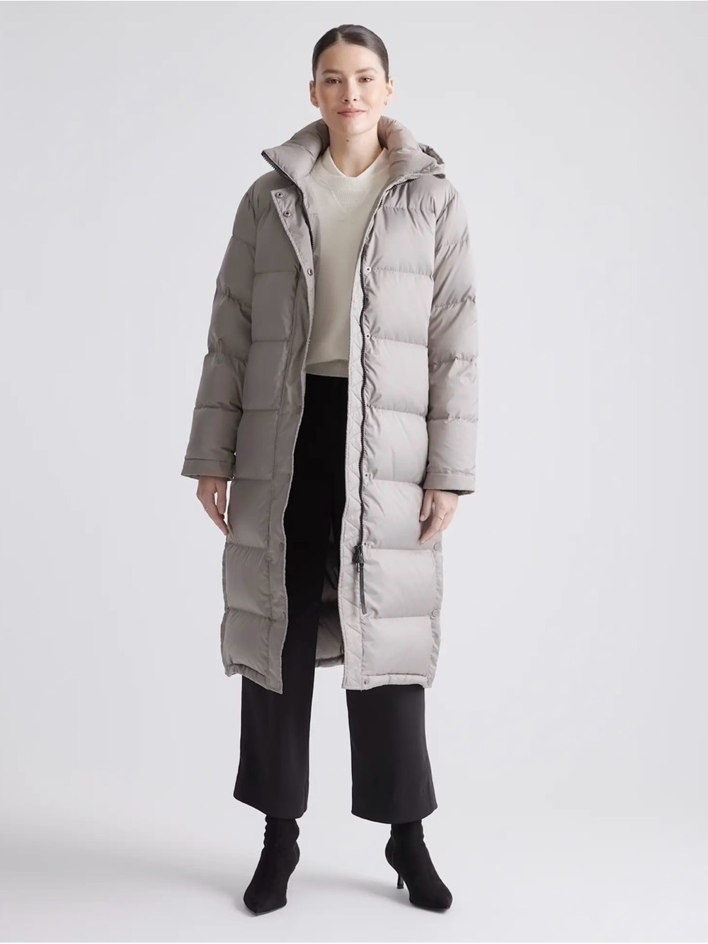 QUINCE NWT Responsible Down Quilted Puffer Hooded Long Jacket Stone Taupe M